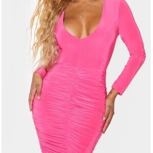 Shape fuchsia slinky Ruched Mini dress